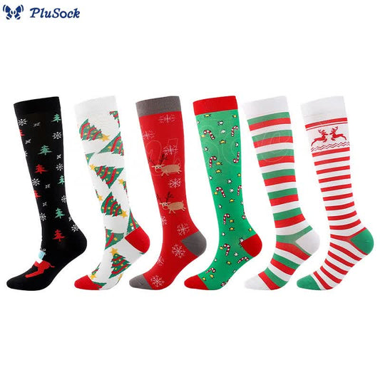 Cartoon Christmas Elements Compression Socks(6 Pairs)