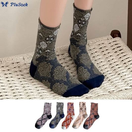 Retro Diamond Quarter Socks(5 Pairs)