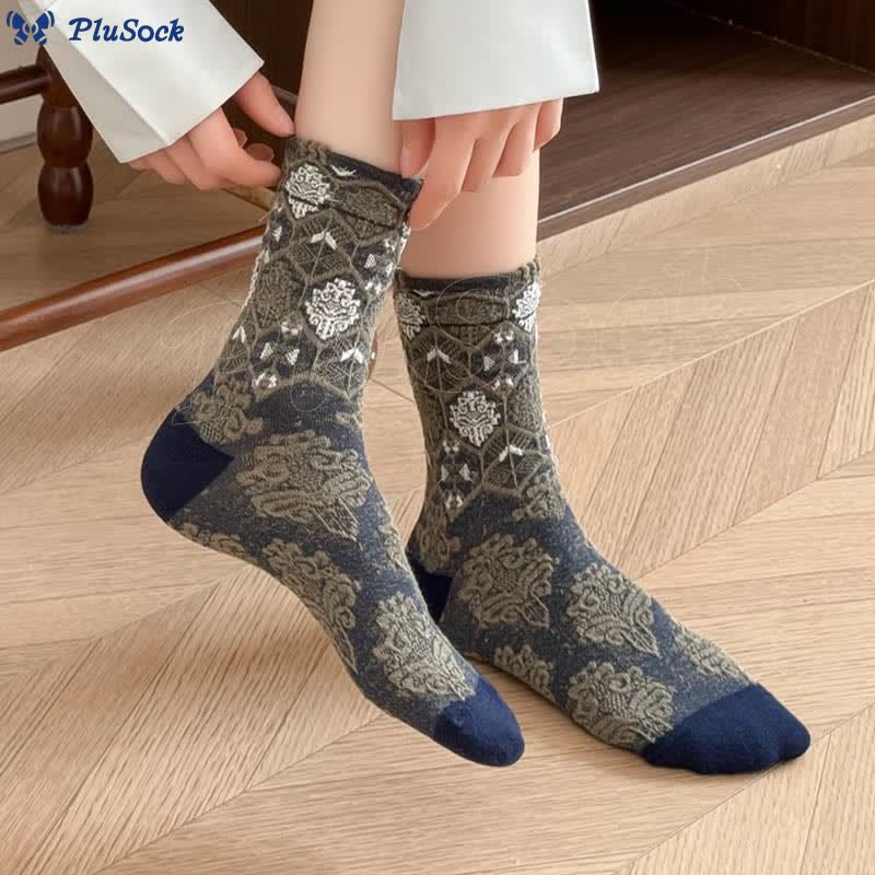 Retro Diamond Quarter Socks(5 Pairs)