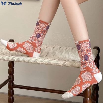 Retro Diamond Quarter Socks(5 Pairs)