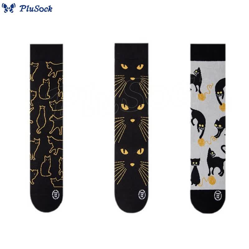 Plus Size Cartoon Black Cat Quarter Socks(3 Pairs)