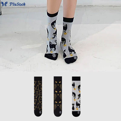 Plus Size Cartoon Black Cat Quarter Socks(3 Pairs)