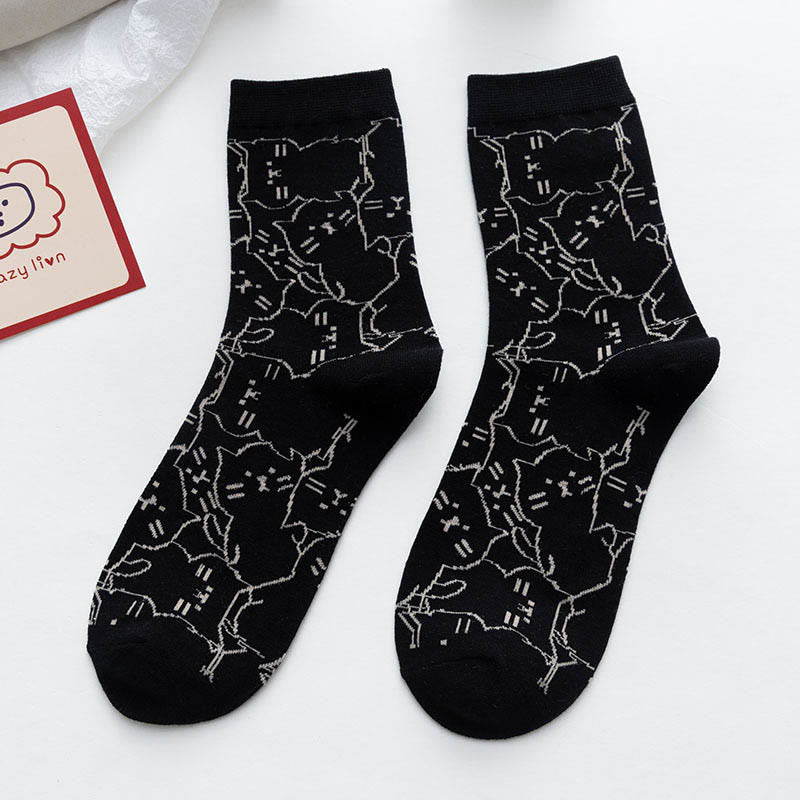 Line Cat Quarter Socks(5 Pairs)