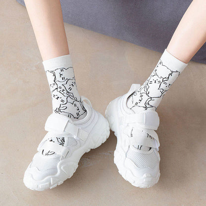 Line Cat Quarter Socks(5 Pairs)