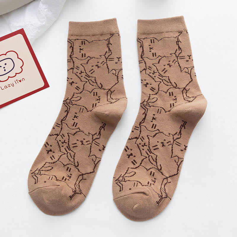 Line Cat Quarter Socks(5 Pairs)