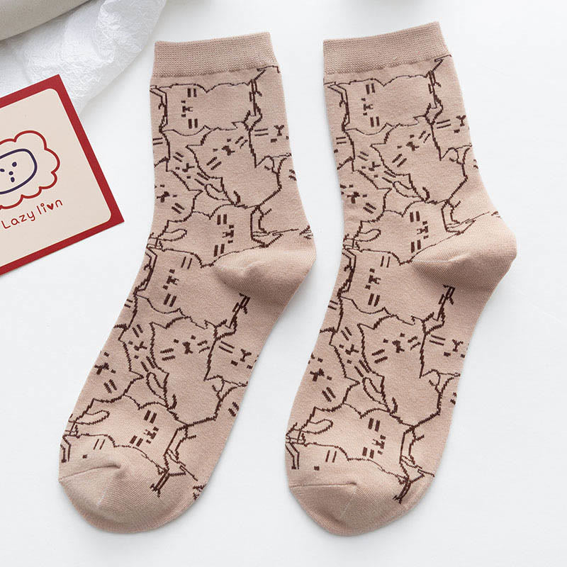 Line Cat Quarter Socks(5 Pairs)