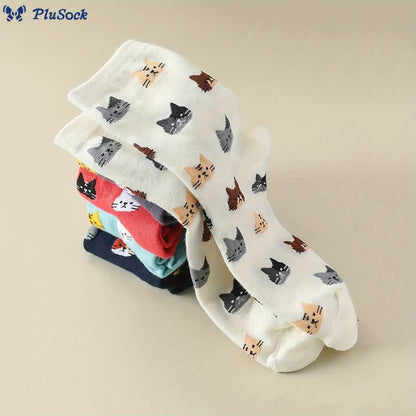 Cartoon Cat Head Quarter Socks(5 Pairs)