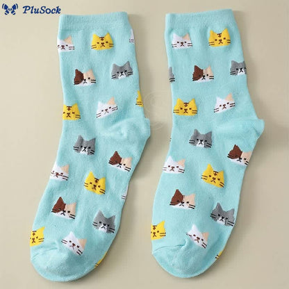 Cartoon Cat Head Quarter Socks(5 Pairs)