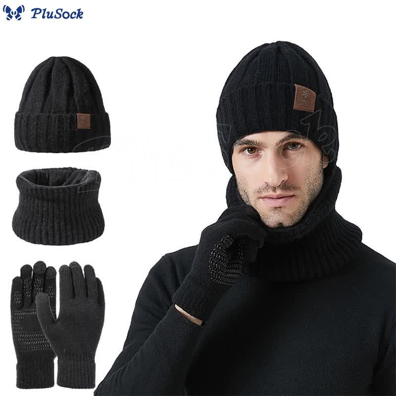 Fashionable Warm Gloves Beanie Scarf 3 In 1 Set