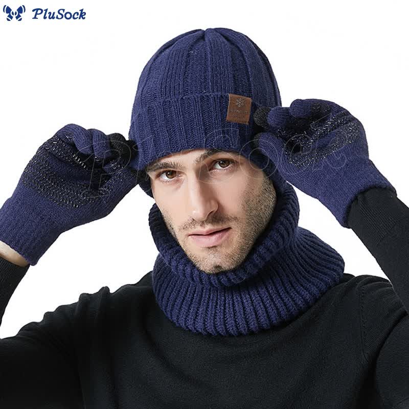 Fashionable Warm Gloves Beanie Scarf 3 In 1 Set