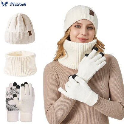 Fashionable Warm Gloves Beanie Scarf 3 In 1 Set