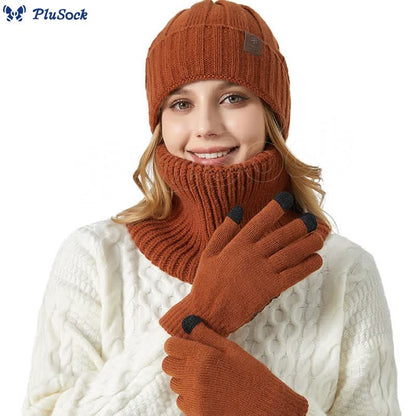 Fashionable Warm Gloves Beanie Scarf 3 In 1 Set