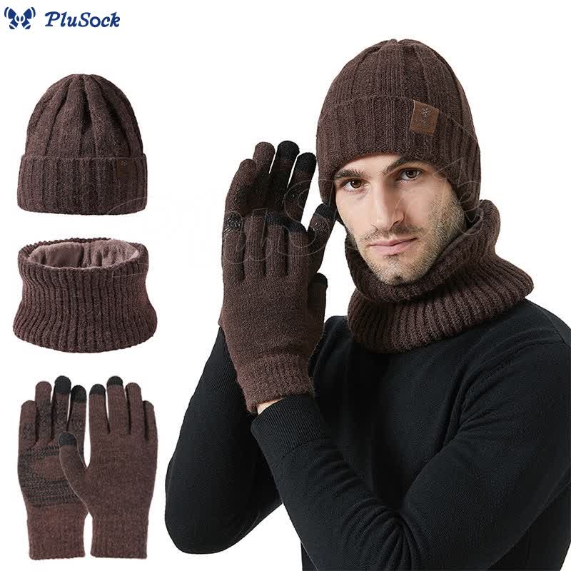 Fashionable Warm Gloves Beanie Scarf 3 In 1 Set