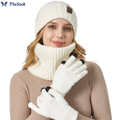 Fashionable Warm Gloves Beanie Scarf 3 In 1 Set