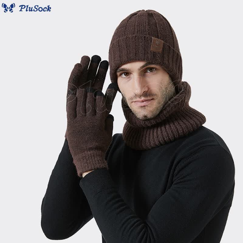 Fashionable Warm Gloves Beanie Scarf 3 In 1 Set