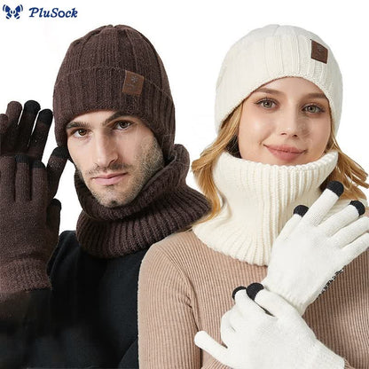 Fashionable Warm Gloves Beanie Scarf 3 In 1 Set