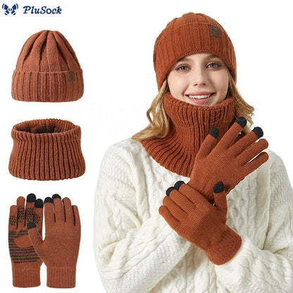 Fashionable Warm Gloves Beanie Scarf 3 In 1 Set