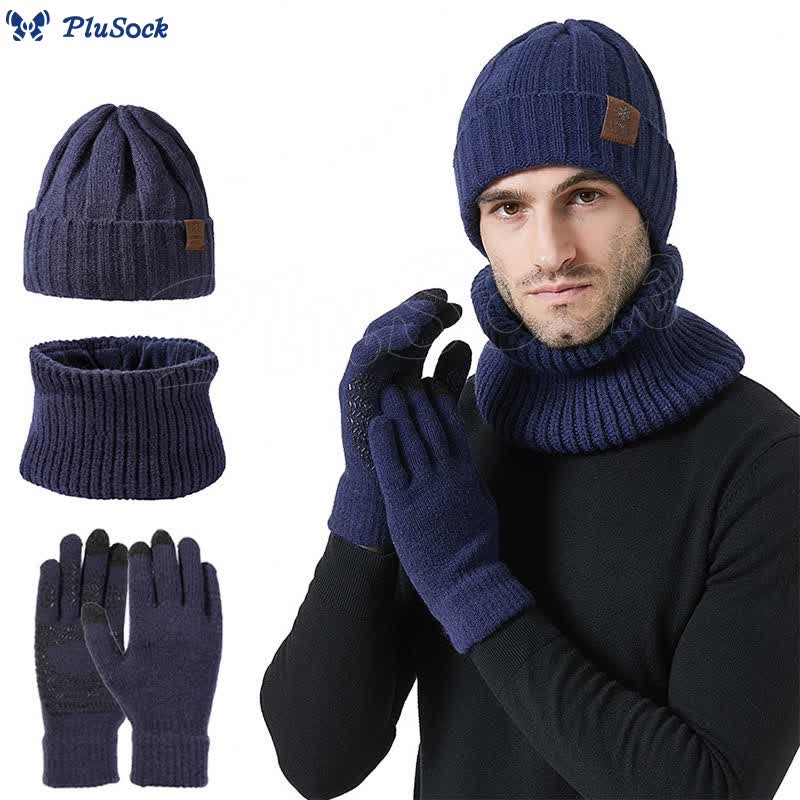 Fashionable Warm Gloves Beanie Scarf 3 In 1 Set