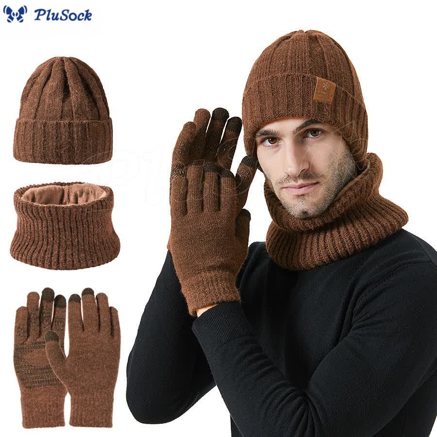 Fashionable Warm Gloves Beanie Scarf 3 In 1 Set