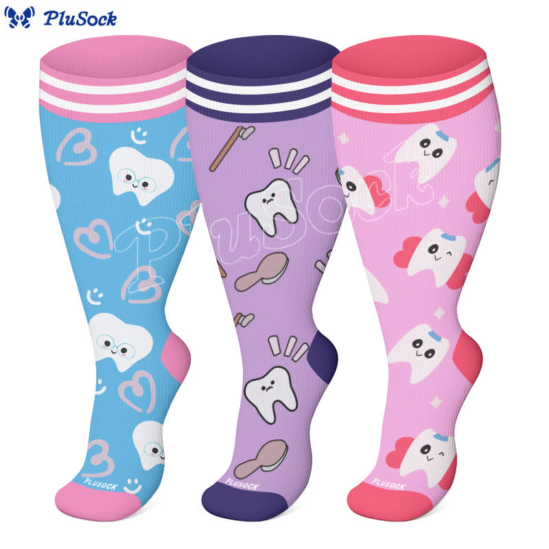 Plus Size Cartoon Teeth Compression Socks(3 Pairs)