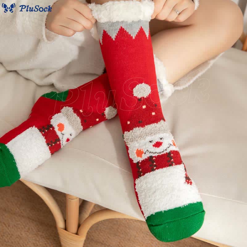 Plus Size Christmas Snowman Series Slipper Socks(2 Pairs)