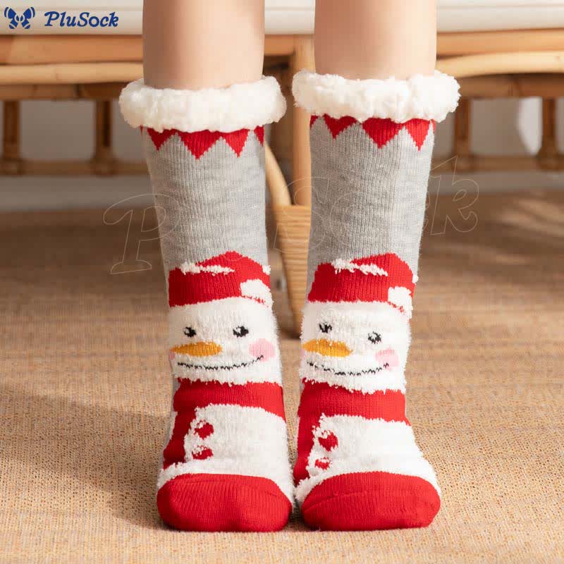 Plus Size Christmas Snowman Series Slipper Socks(2 Pairs)