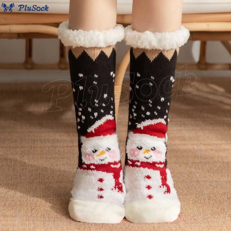 Plus Size Christmas Snowman Series Slipper Socks(2 Pairs)