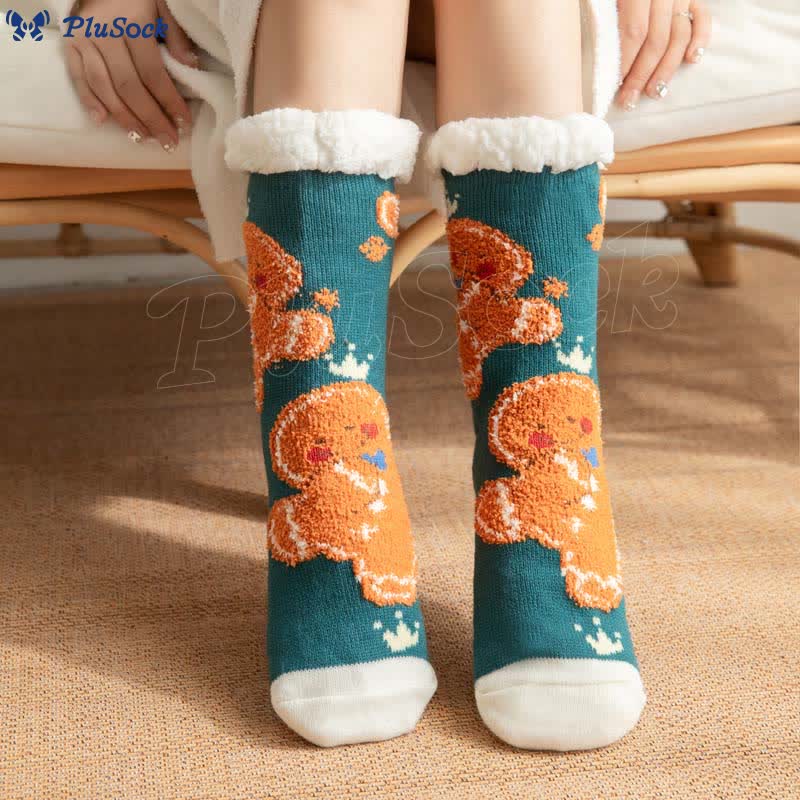 Plus Size Gingerbread Man Series Slipper Socks(2 Pairs)