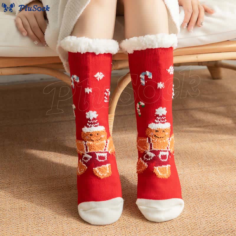 Plus Size Gingerbread Man Series Slipper Socks(2 Pairs)