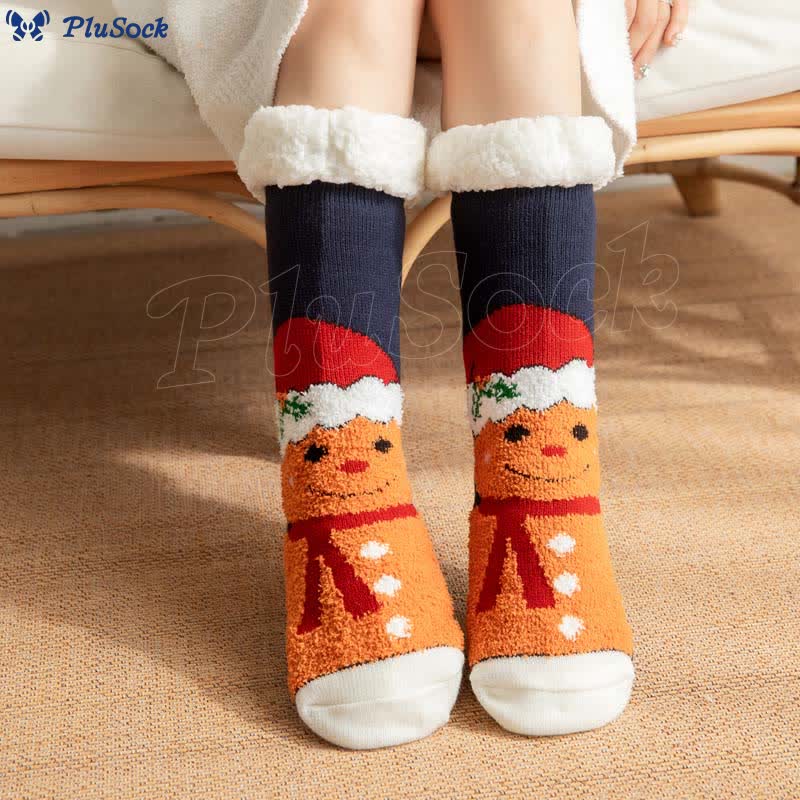 Plus Size Gingerbread Man Series Slipper Socks(2 Pairs)