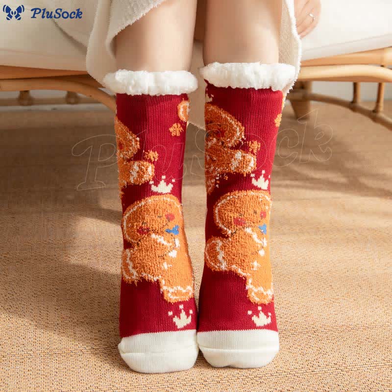 Plus Size Gingerbread Man Series Slipper Socks(2 Pairs)