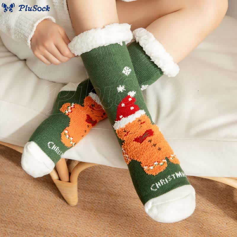 Plus Size Gingerbread Man Series Slipper Socks(2 Pairs)