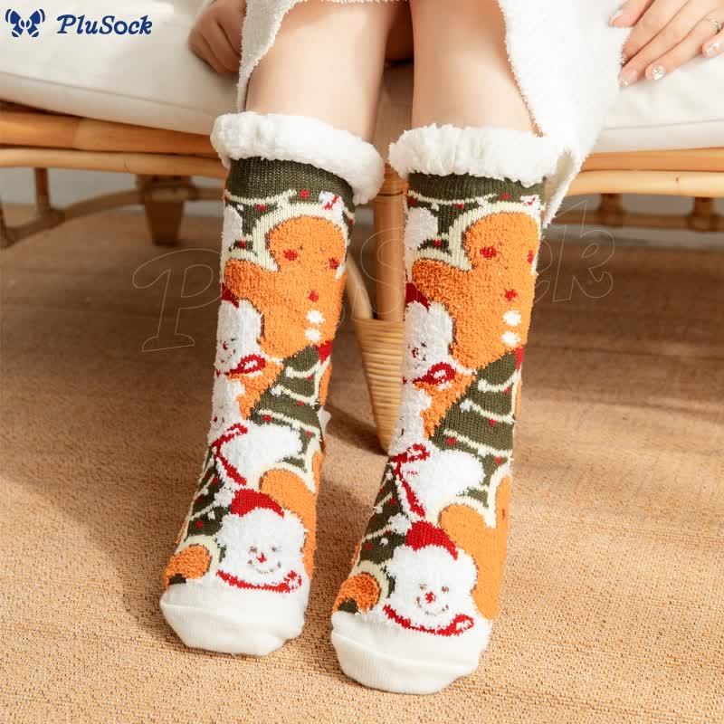 Plus Size Gingerbread Man Series Slipper Socks(2 Pairs)