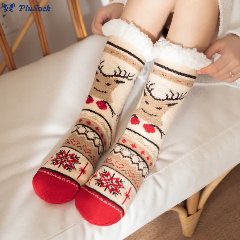 Plus Size Bell Elk Slipper Socks(2 Pairs)