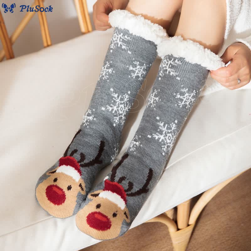 Plus Size Bell Elk Slipper Socks(2 Pairs)