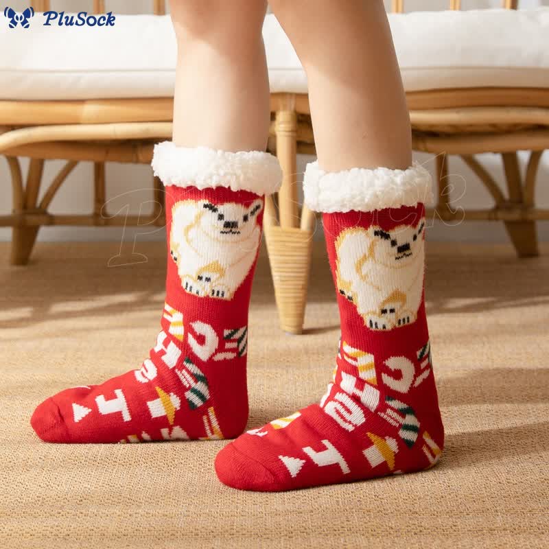 Plus Size Polar Bear Slipper Socks(2 Pairs)