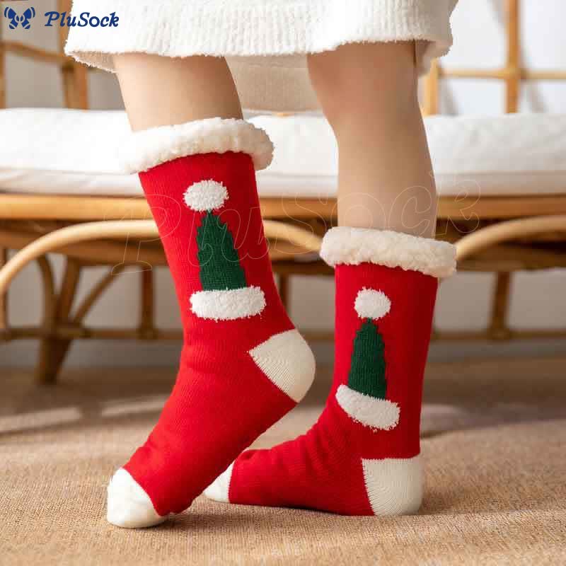 Plus Size Santa Hat Slipper Socks(2 Pairs)