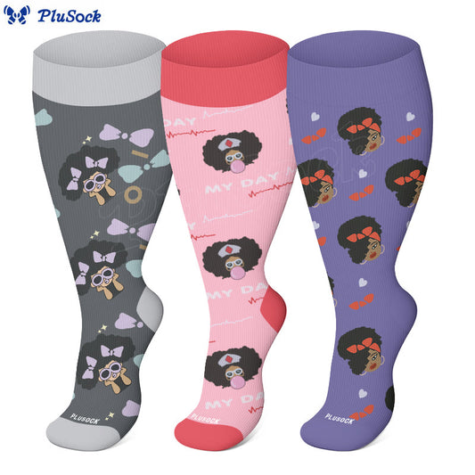 Plus Size Fashion Girl Compression Socks(3 Pairs)