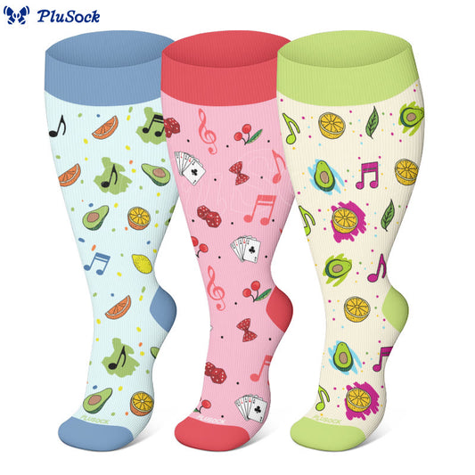 Plus Size Fruit Music Compression Socks(3 Pairs)