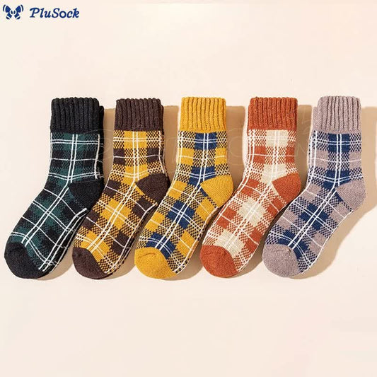 Plus Size Colorblock Plaid Quarter Socks(5 Pairs)