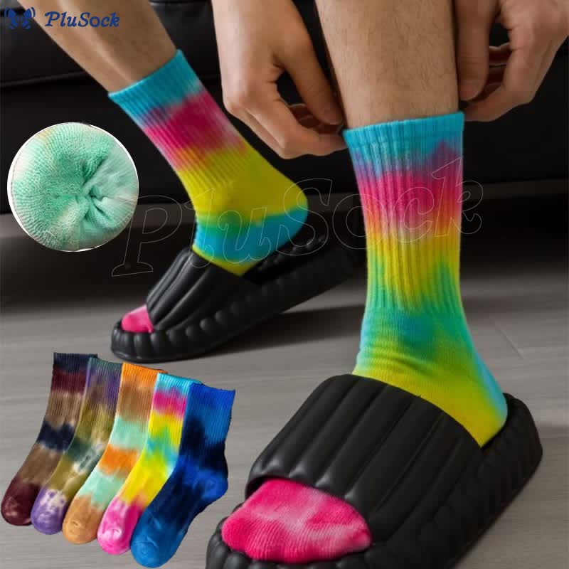 Plus Size Thick Tie Dye Quarter Socks(5 Pairs)