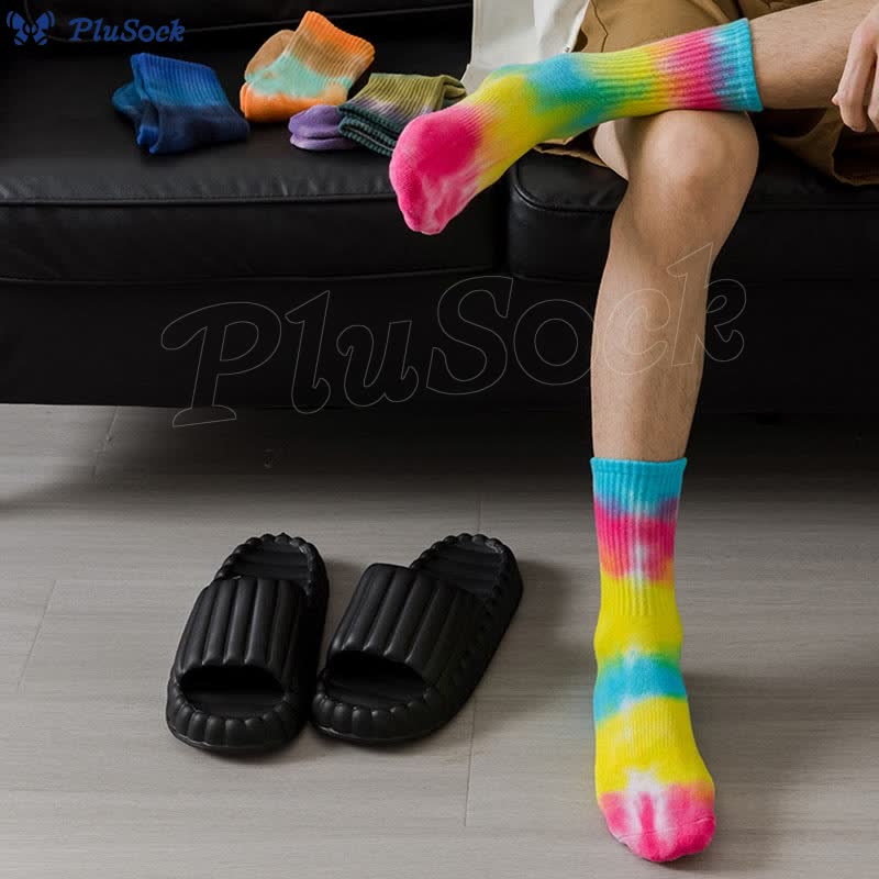 Plus Size Thick Tie Dye Quarter Socks(5 Pairs)