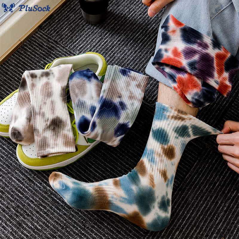 Plus Size Polka Dot Tie Dye Quarter Socks(4 Pairs)