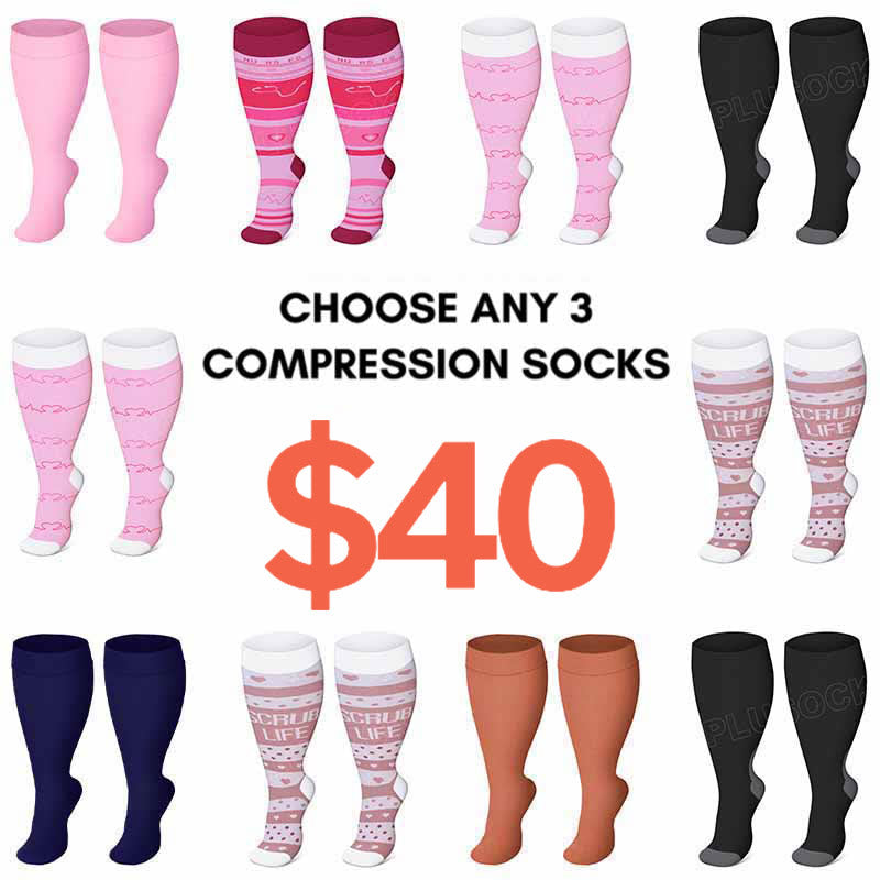 2XL-4XL Plus Size Black Pink Compression Socks