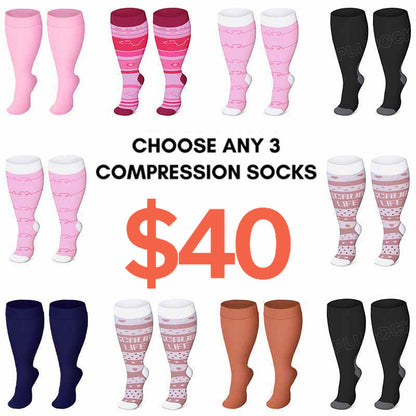 2XL-4XL Plus Size Black Pink Compression Socks