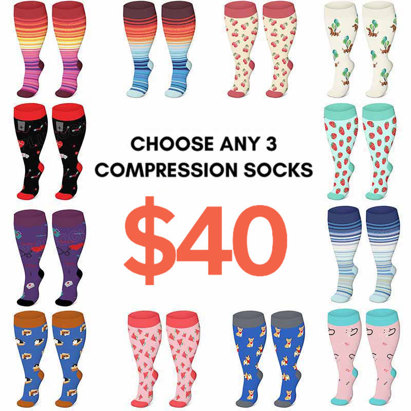 2XL-4XL Plus Size Color Pattern Compression Socks