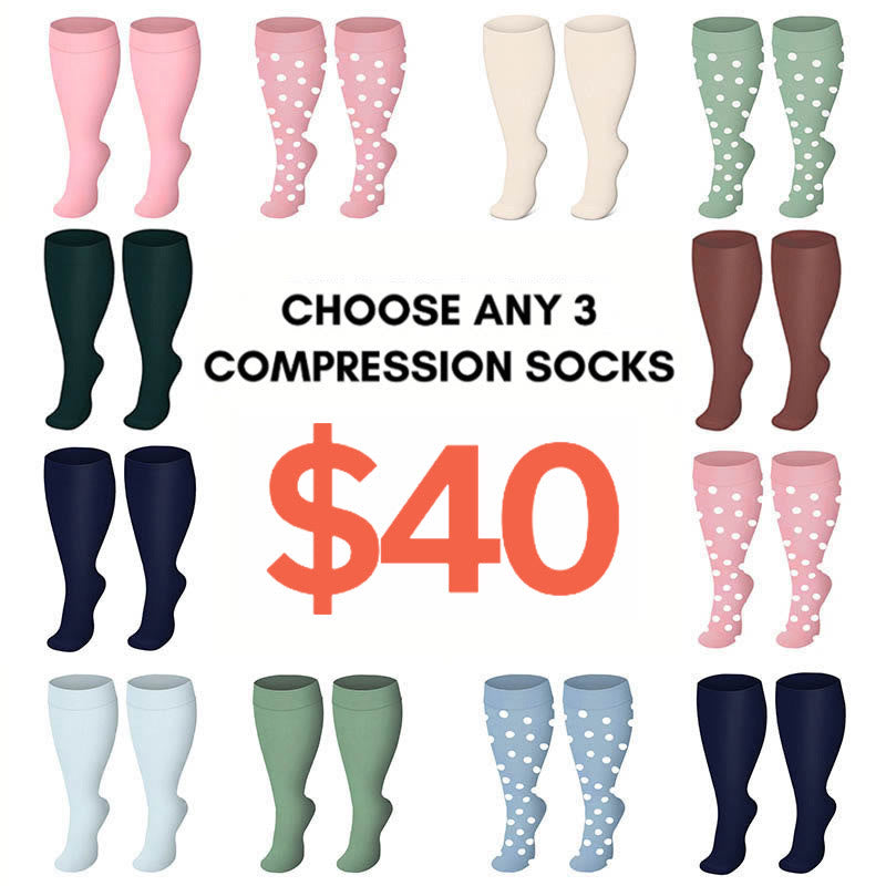 2XL-4XL Plus Size Solid Color Compression Socks