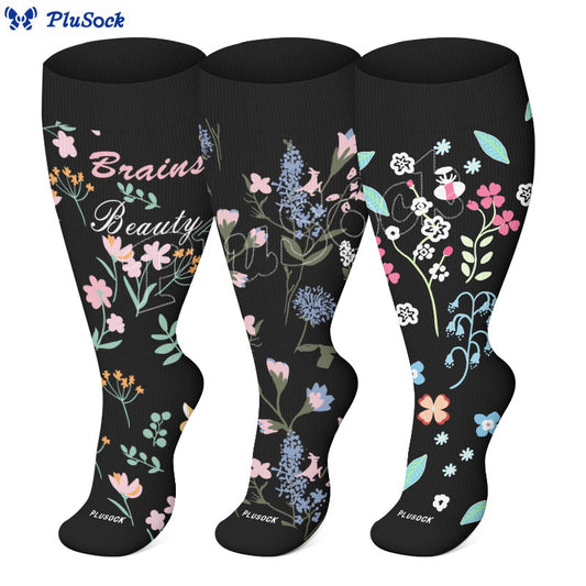 Plus Size Blossom Flower Compression Socks(3 Pairs)