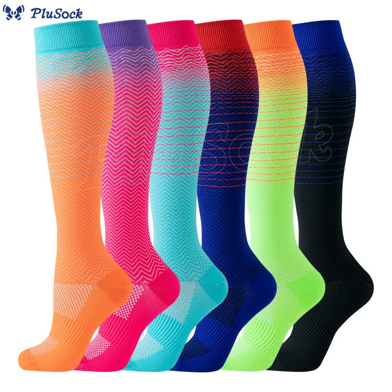 Gradient Stripes Compression Socks(6 Pairs)