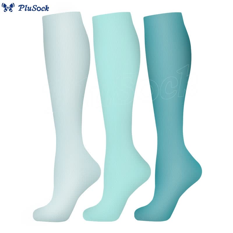 Solid Color Light Blue Compression Socks(3 Pairs)